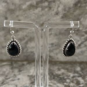 Signed Ruth Ann Begay silver 925 & Onyx navajo dangle earrings dangle teardrop